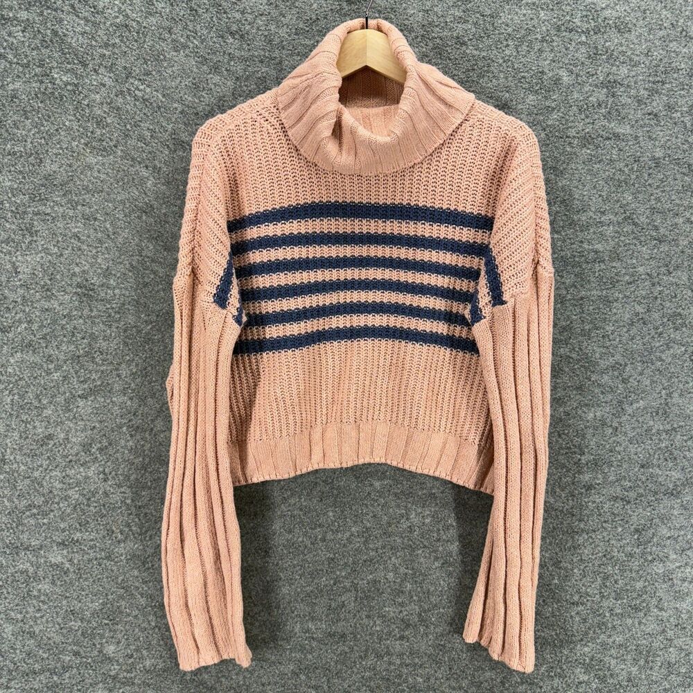 So Sweater Pullover Women M Medium Pink Striped Knit Turtleneck Long Sleeve
